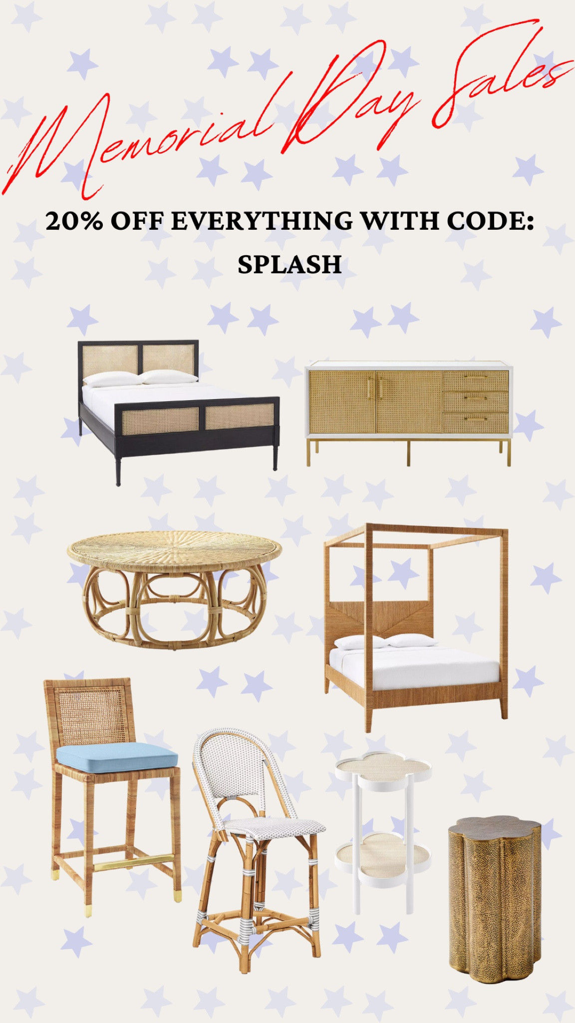 Memorial Day sales! 20% off everything including clearance! Use code: SPLASH

Furniture sales, bed frame, coffee table, bar chairs, side tables, dresser

#LTKSeasonal #LTKhome #LTKsalealert