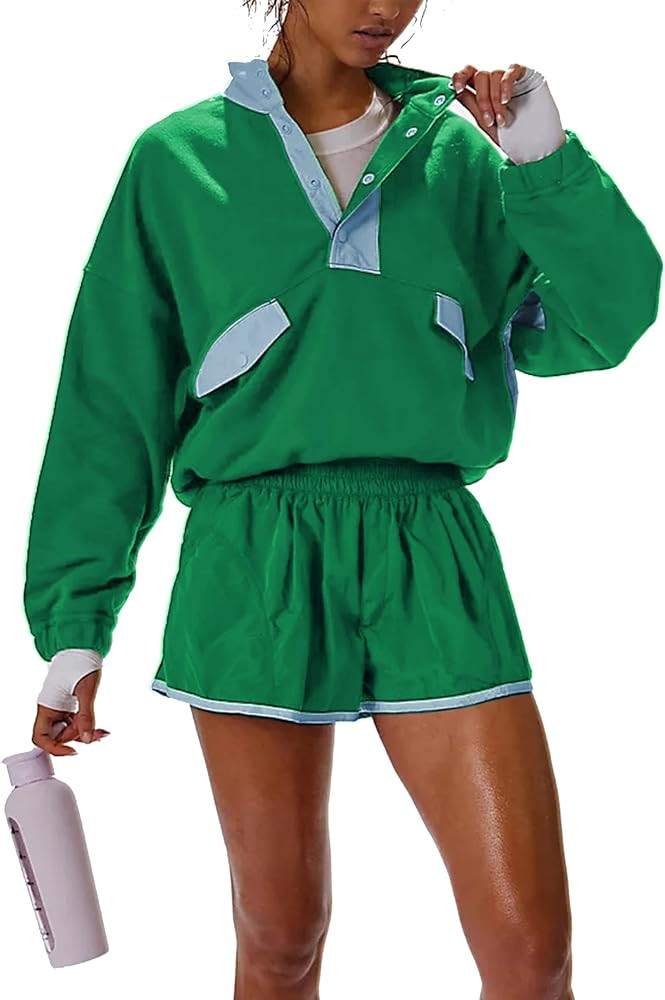 Women's Two Piece Short Sets Summer Lounge Sweatsuits Long Sleeve Outfits Travel Tracksuit with P... | Amazon (US)