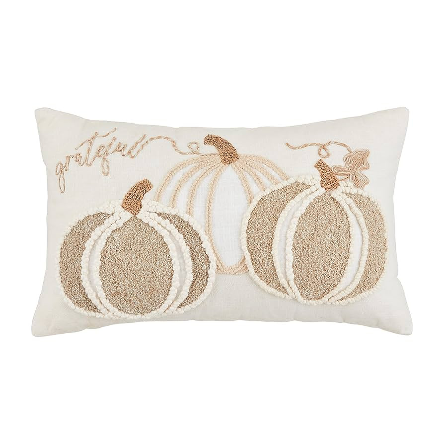 Mud Pie Lumbar Neutral Pumpkin Pillow, 12" x 20", White | Amazon (US)