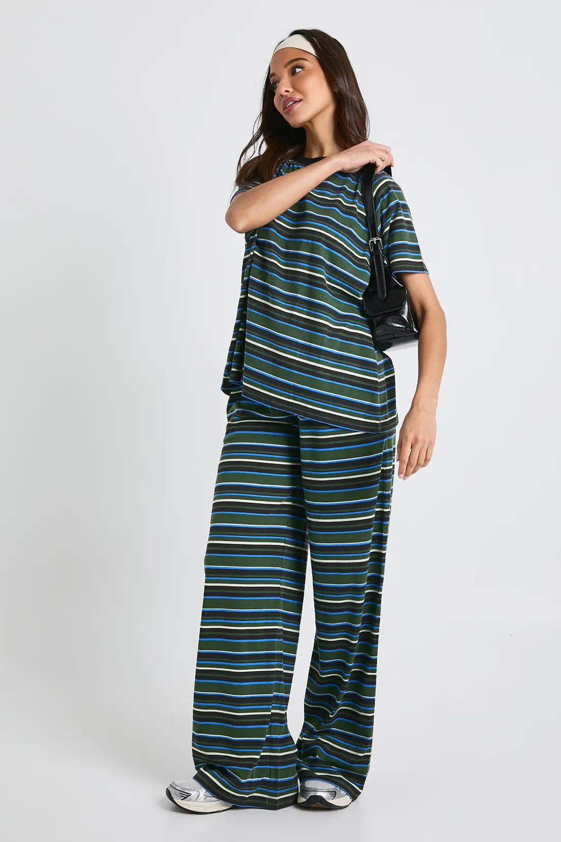 Striped Elastic Waistband Wide Leg Trouser | boohoo (US & Canada)