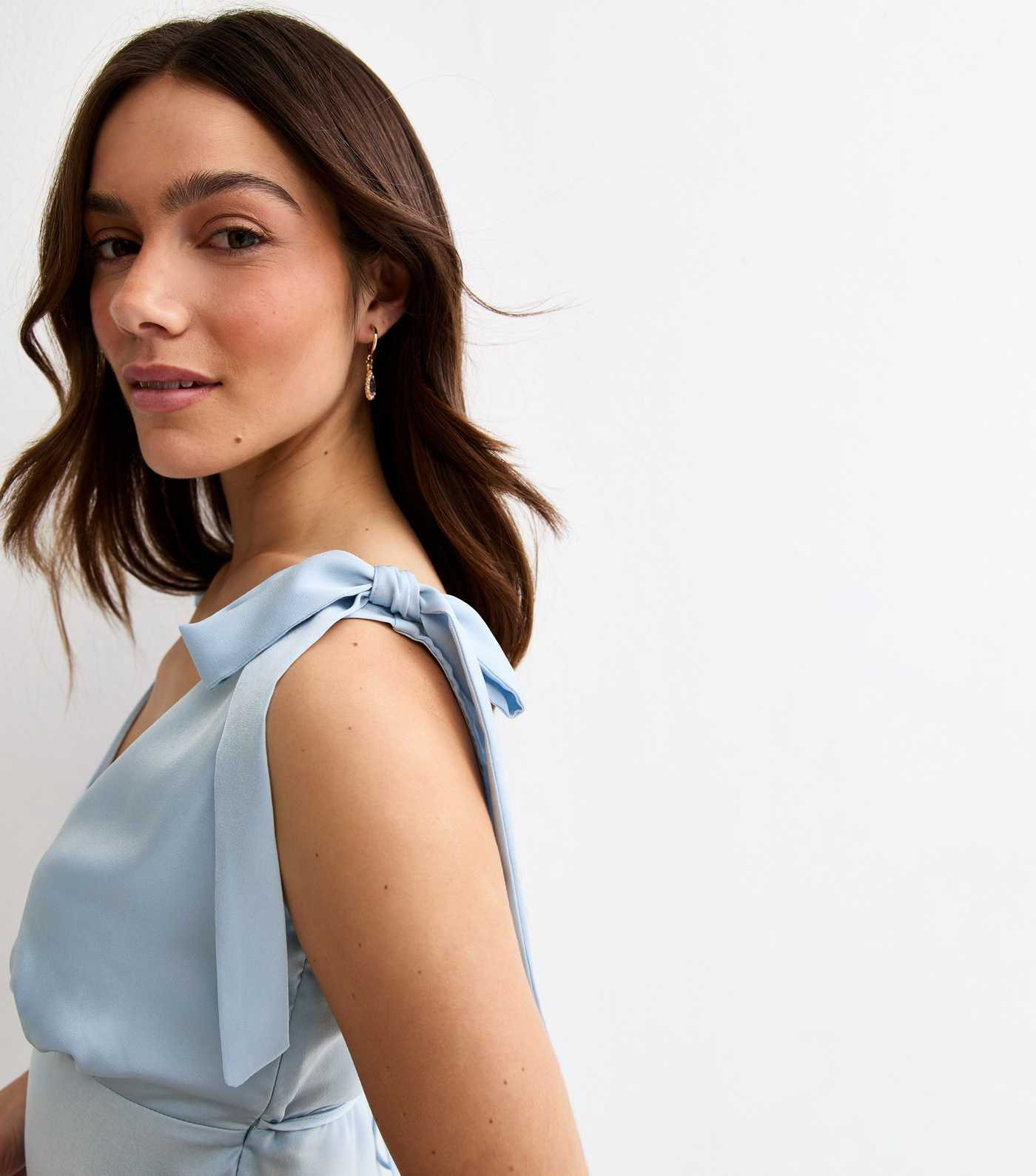 Petite Light Blue Satin Tie Shoulder Midi Dress | New Look | New Look (UK)
