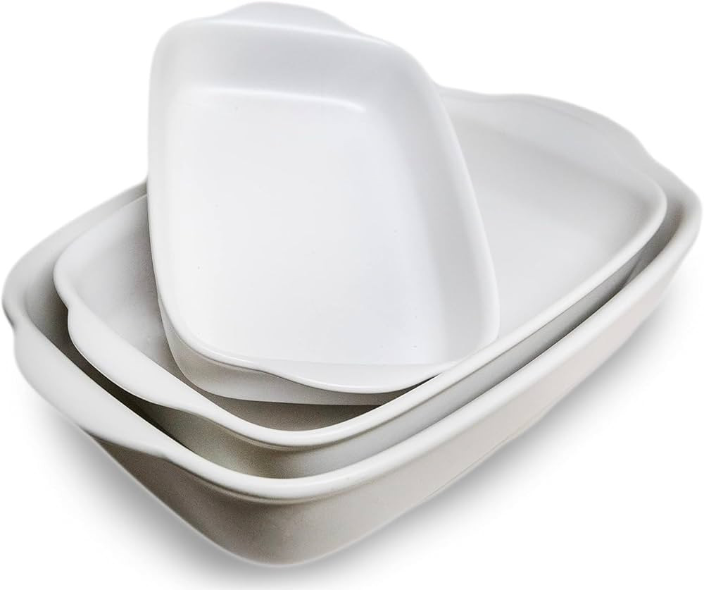 Saffron & Sage Casserole Dish Set of 3 - Baking Dishes for Oven, Contemporary White Ceramic Bakin... | Amazon (US)