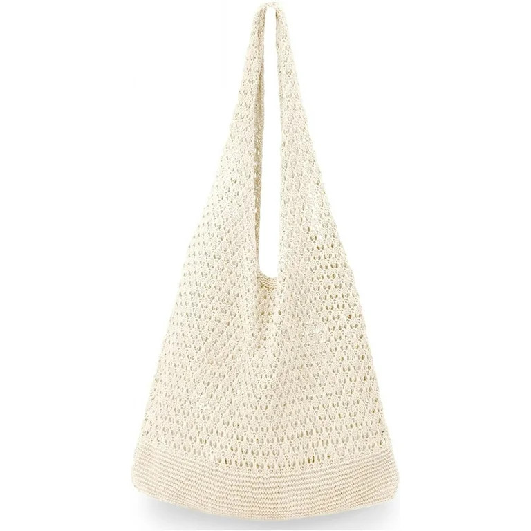Gocvo Crochet Tote Bags for Women, Summer Beach Tote Bag Mesh Small Shoulder Bagg (Beige 14 x 10 ... | Walmart (US)
