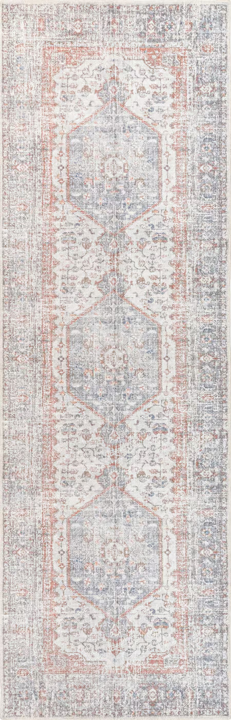 Gray Vintage Medallion Washable 2' 6" x 6' Area Rug | Rugs USA