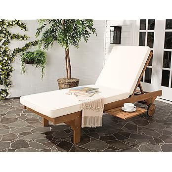 SAFAVIEH Outdoor Collection Newport Natural/ Beige Cushion Built-in Side Table Adjustable Chaise ... | Amazon (US)