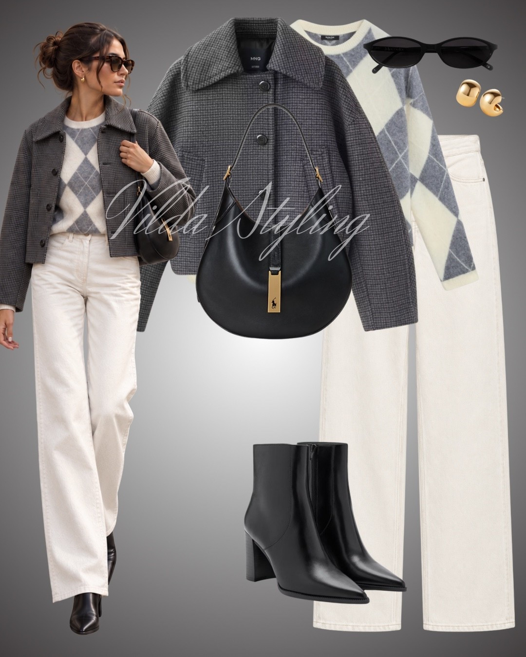 Classic grey and black tones with a touch of pattern 🖤 Obsessed with this chic argyle sweater and tailored jacket combo for crisp days. ☕✨
#ootd #fallfashion #neutralstyle #capsulewardrobe #chicstyle #transitionoutfit #ltkstyle

#LTKautumn #LTKjeans #LTKstyletip