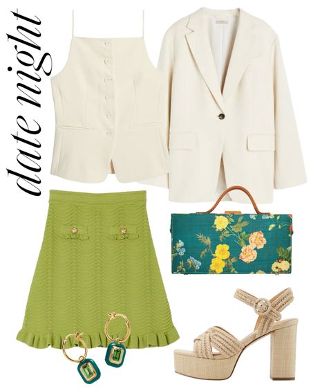 Spring date night outfit 🌱 white blazer, white vest, vest outfit, spring skirt outfit, dressy spring outfit 

#LTKSeasonal #LTKfindsunder100