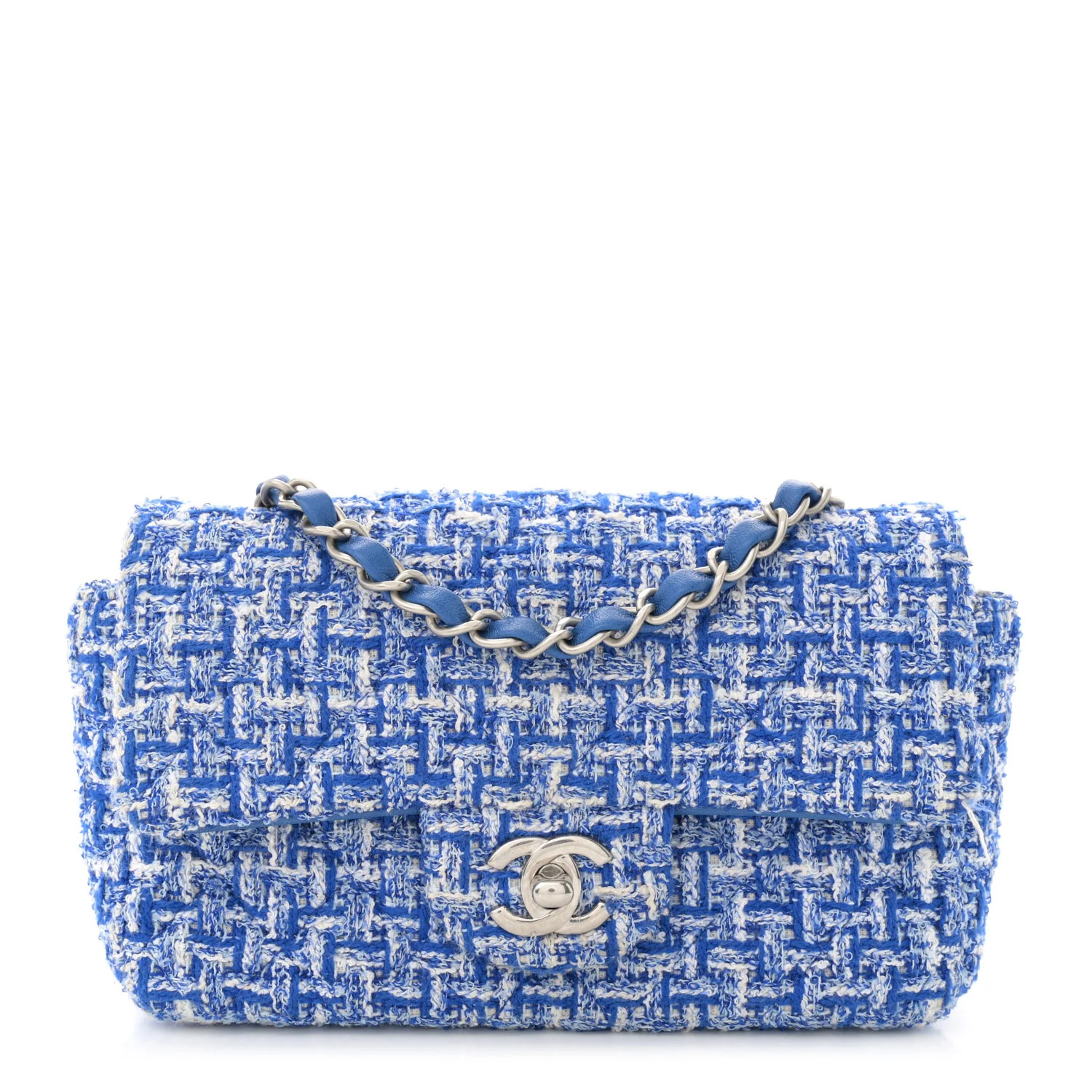 Tweed Quilted Mini Rectangular Flap Blue White | FASHIONPHILE (US)