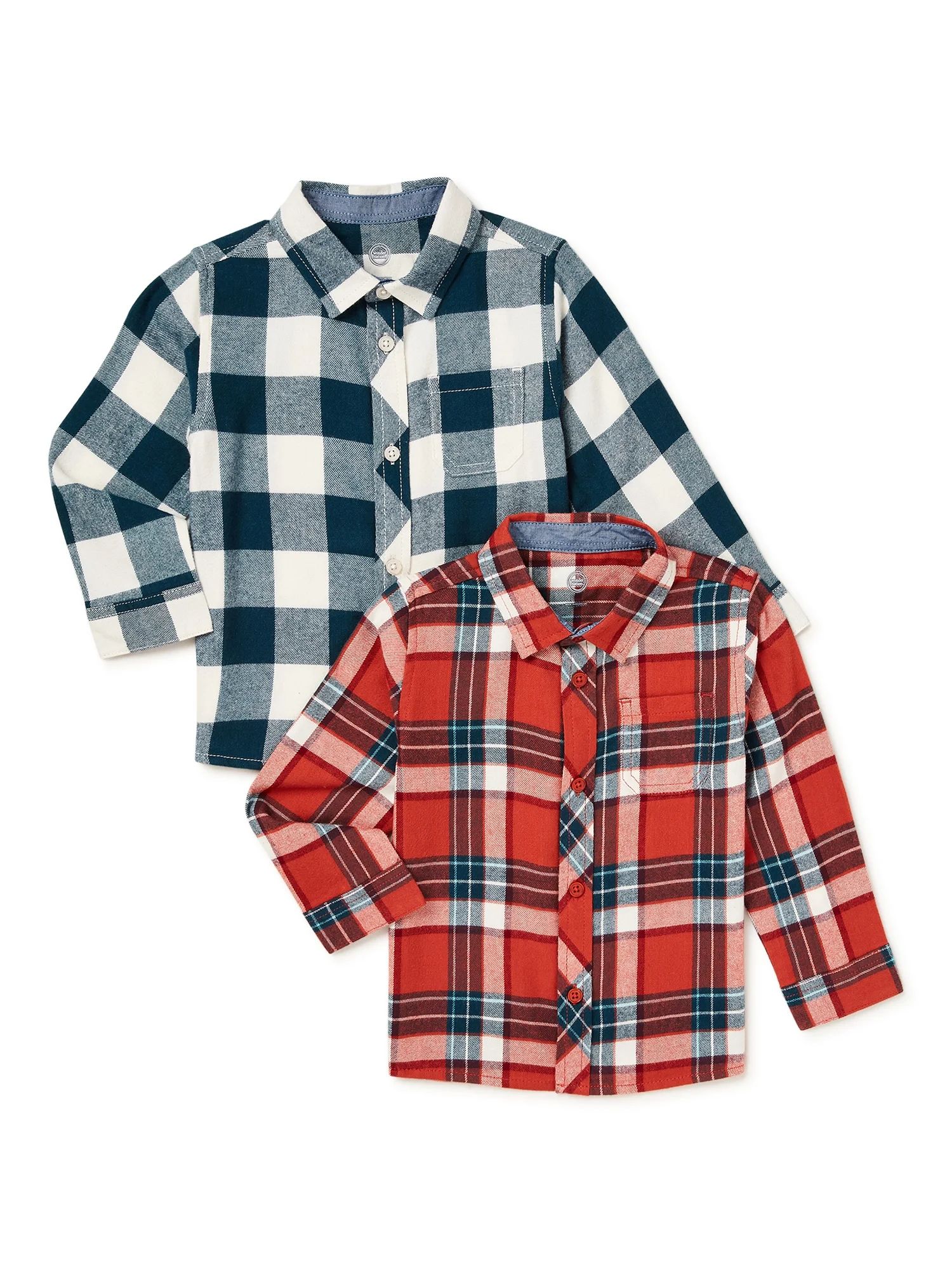 Wonder Nation Baby Boy & Toddler Boy Flannel Shirt Multipack, 2-Pack, 12M-5T | Walmart (US)