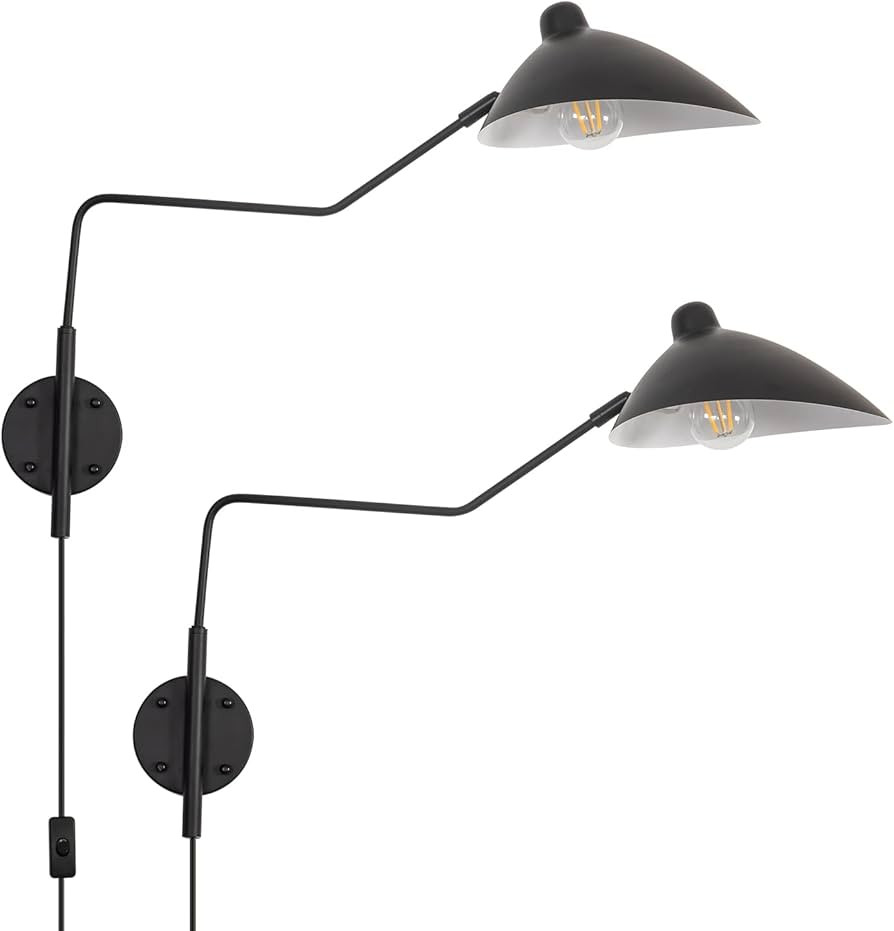 Chiynght Modern Plug-in Swing Arm Wall Sconce Set of 2, Black Wall Lamp with Plug-in Cord, Rotata... | Amazon (US)
