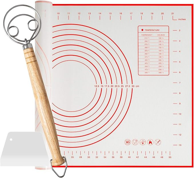 Danish Dough Whisk & Pastry Mat Kit, DEMALO Wooden Handle Bread Dough Hand Mixer Blender with 24"... | Amazon (US)