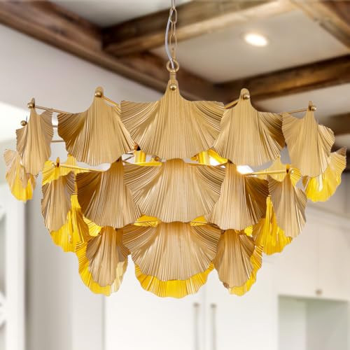 TOCHIC 33.9" Ginkgo Leaves Chandelier, 10 Lights Art Decor Chandeliers for Dining Room, Gold Chandelier with Leaves Shade, Ceiliing Light Fixture for Living Room, Bedroom, Kitchen, Entryway | Amazon (US)