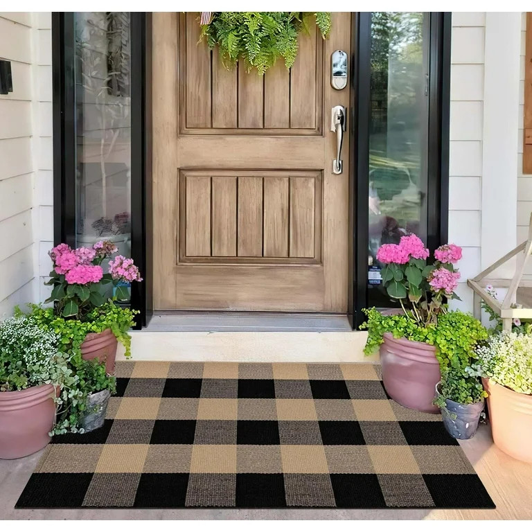 dxynlzq HIOPTY  Green and White Buffalo  Rug 24''x51''Checkered Plaid Front Porch... | Walmart (US)