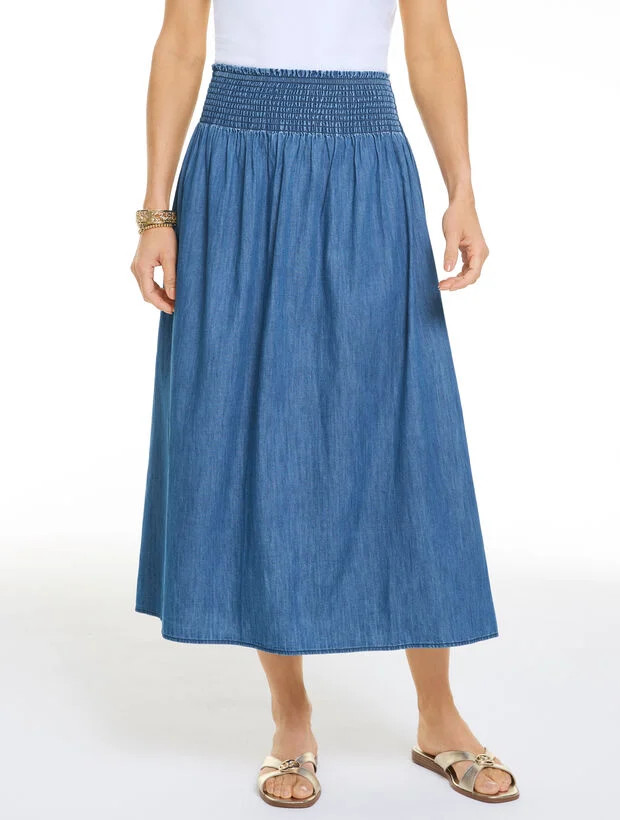 Smocked Waist Denim Skirt | Talbots