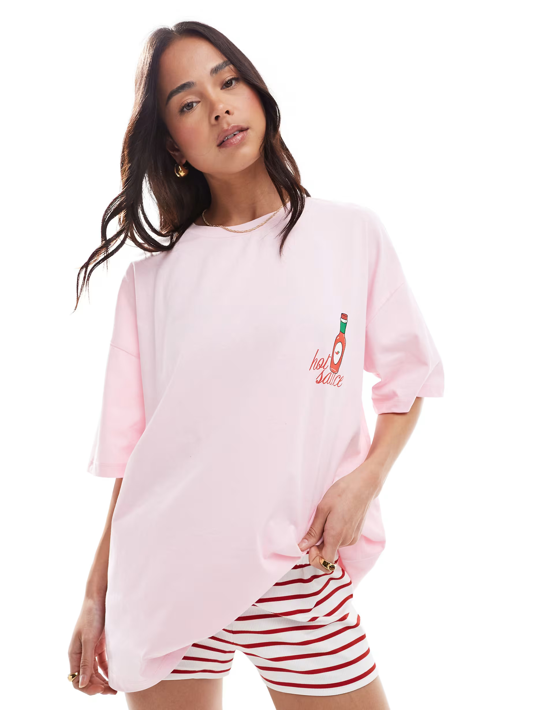 ASOS DESIGN oversized t shirt with hot sauce graphic in pink | ASOS (Global)