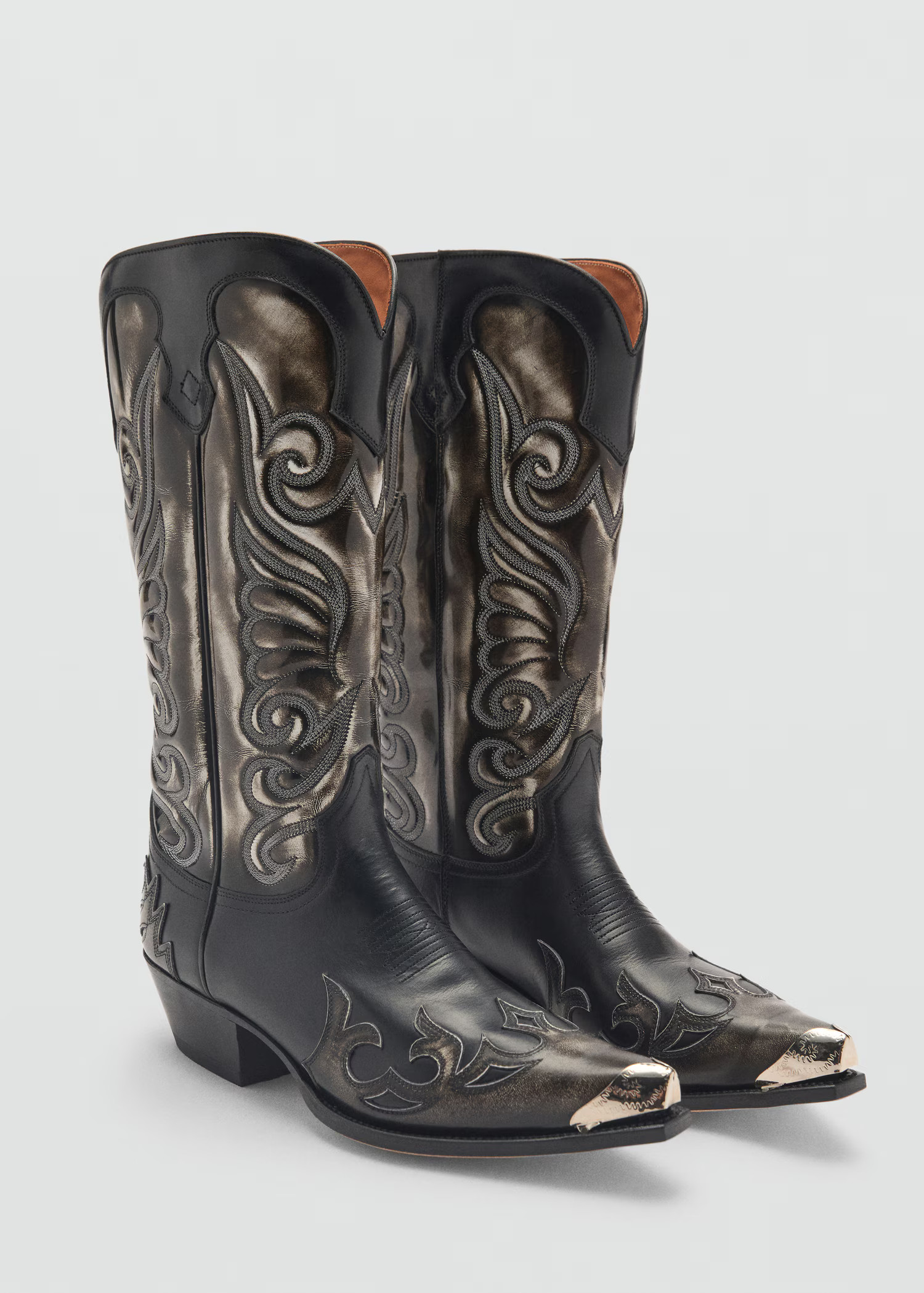 Two-tone leather cowboy boots - Women | MANGO USA | Mango (US/MX/AU)