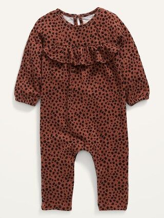 Cozy Long-Sleeve Ruffle-Trim Romper for Baby | Old Navy (US)