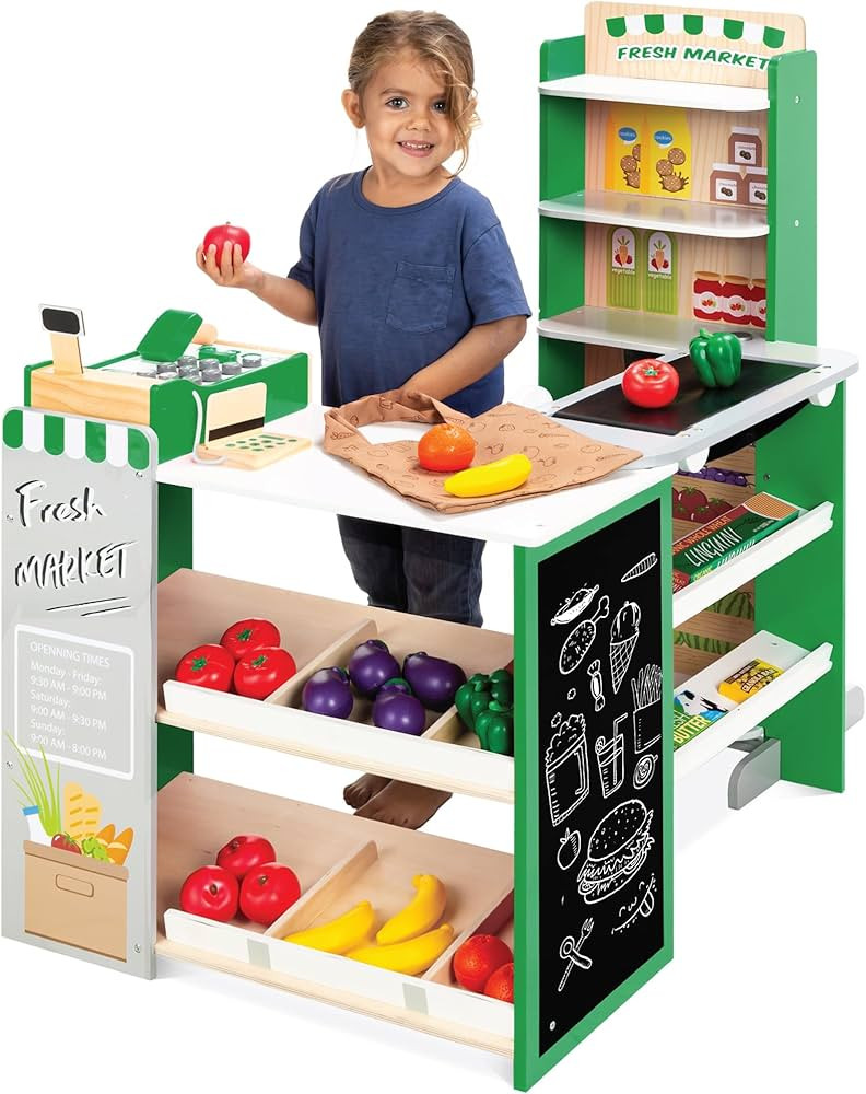 Best Choice Products Pretend Play Grocery Store Wooden Supermarket Toy Set for Kids w/Play Food, ... | Amazon (US)