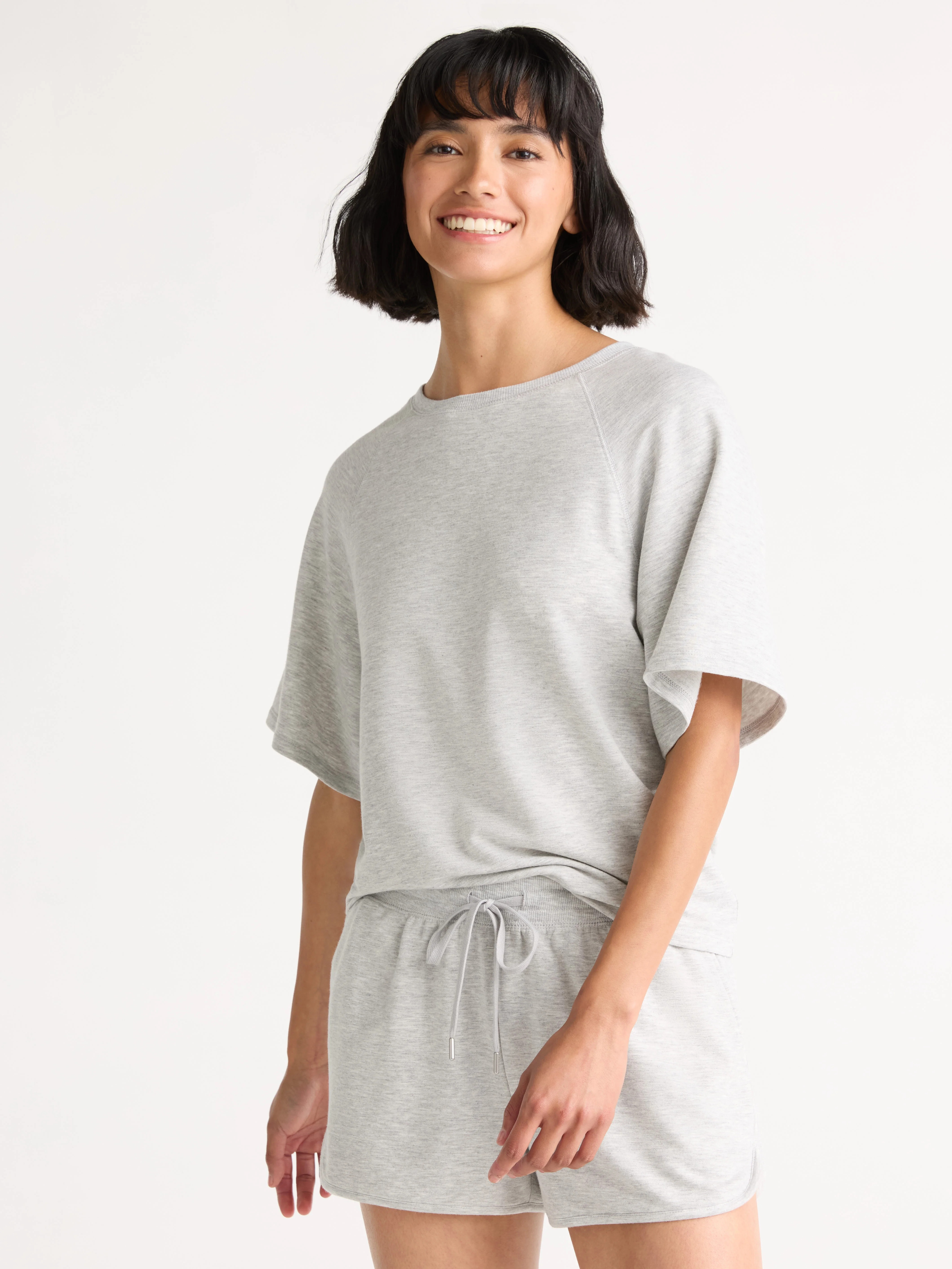 Joyspun Women's French Terry Short Sleeve Top and Shorts Pajama Set, 2-Piece, Sizes XS-3X | Walmart (US)