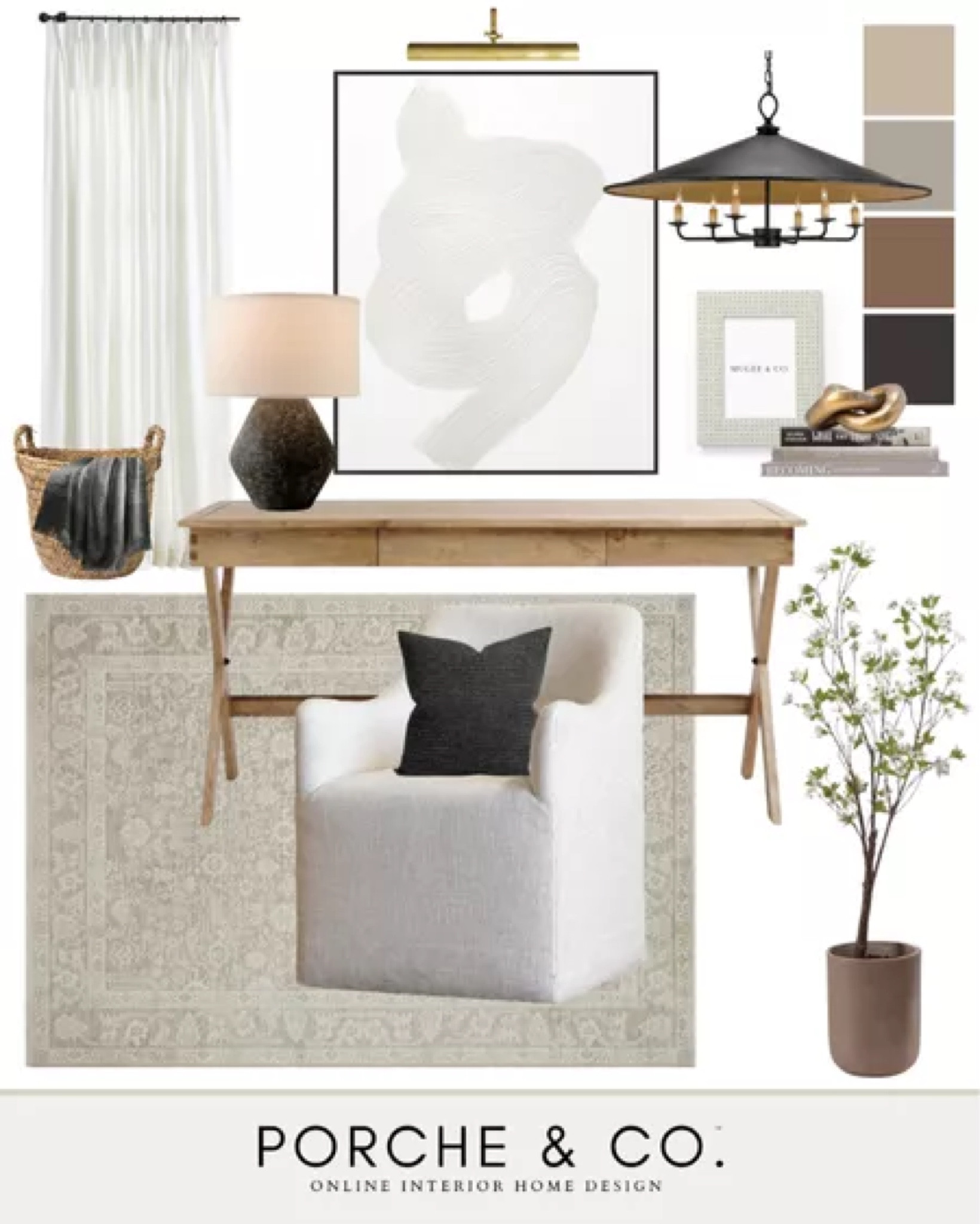Office design, office inspo, wooden desk, upholstered chair, art, office decor #officedecor #homedecor 

#LTKhome #LTKstyletip #LTKSeasonal