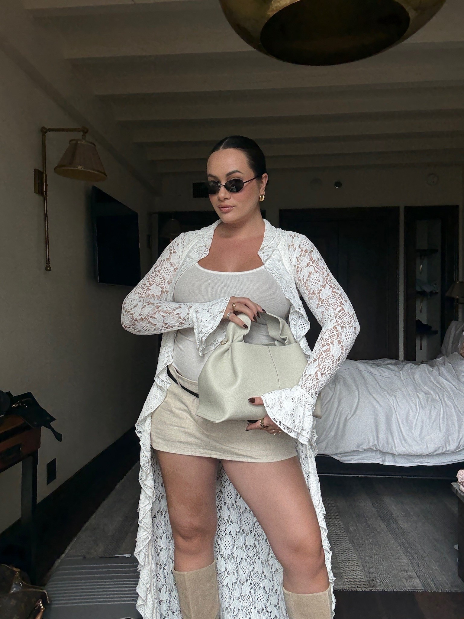 Neutral mini skirt and lace outfit for fall styled with my favorite suede boots 

#LTKStyleTip #LTKSeasonal #LTKShoeCrush