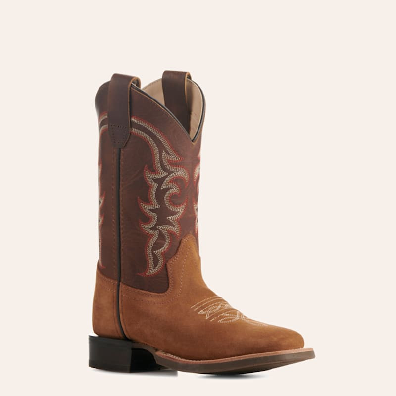 Old West Kids Light Brown and Dark Brown Wide Square Toe Cowboy Boots | Cavender's