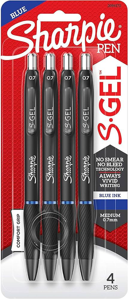 SHARPIE S-Gel, Gel Pens, Medium Point (0.7mm), Blue Ink Gel Pen, 4 Count | Amazon (US)