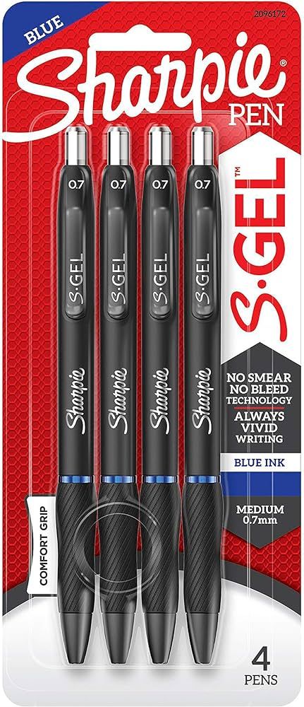 SHARPIE S-Gel, Gel Pens, Medium Point (0.7mm), Blue Ink Gel Pen, 4 Count | Amazon (US)