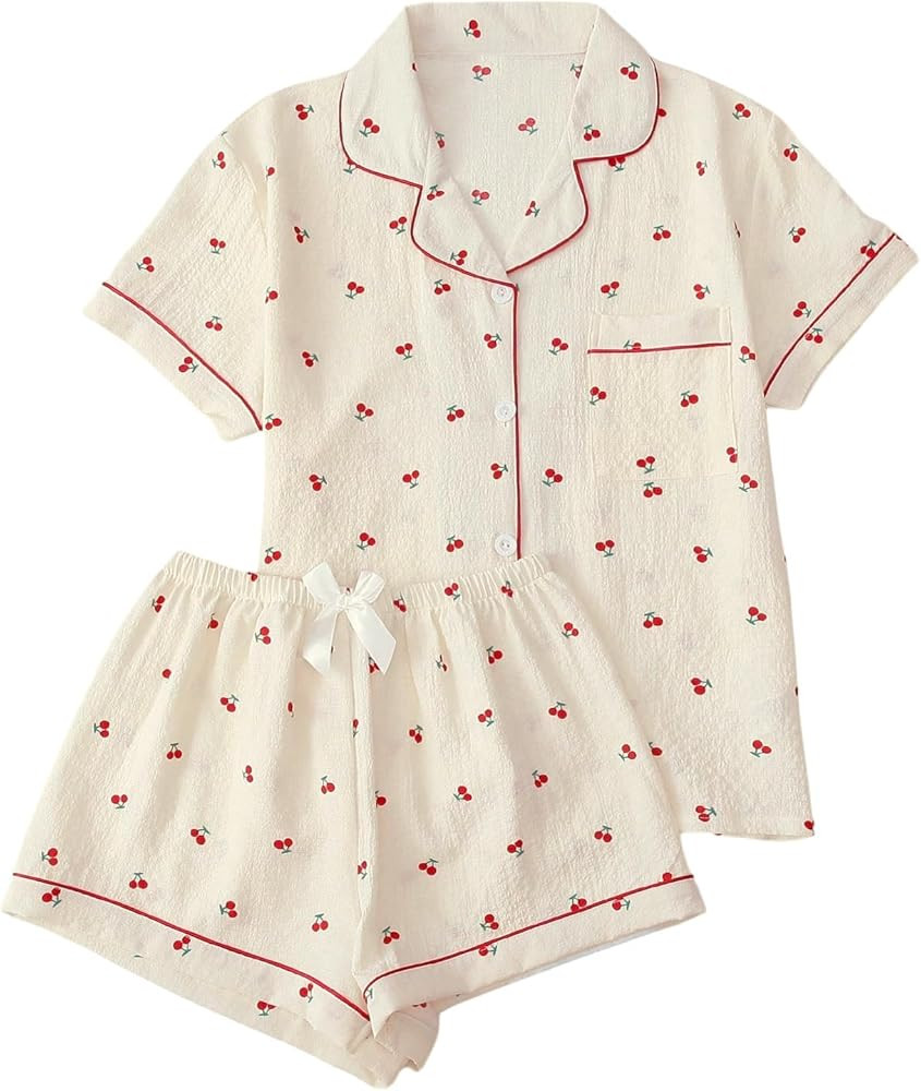 Verdusa Pajamas For Women Set 2 Piece Summer Pajama Sets Cute Pjs Lounge Matching Button Shirt wi... | Amazon (US)