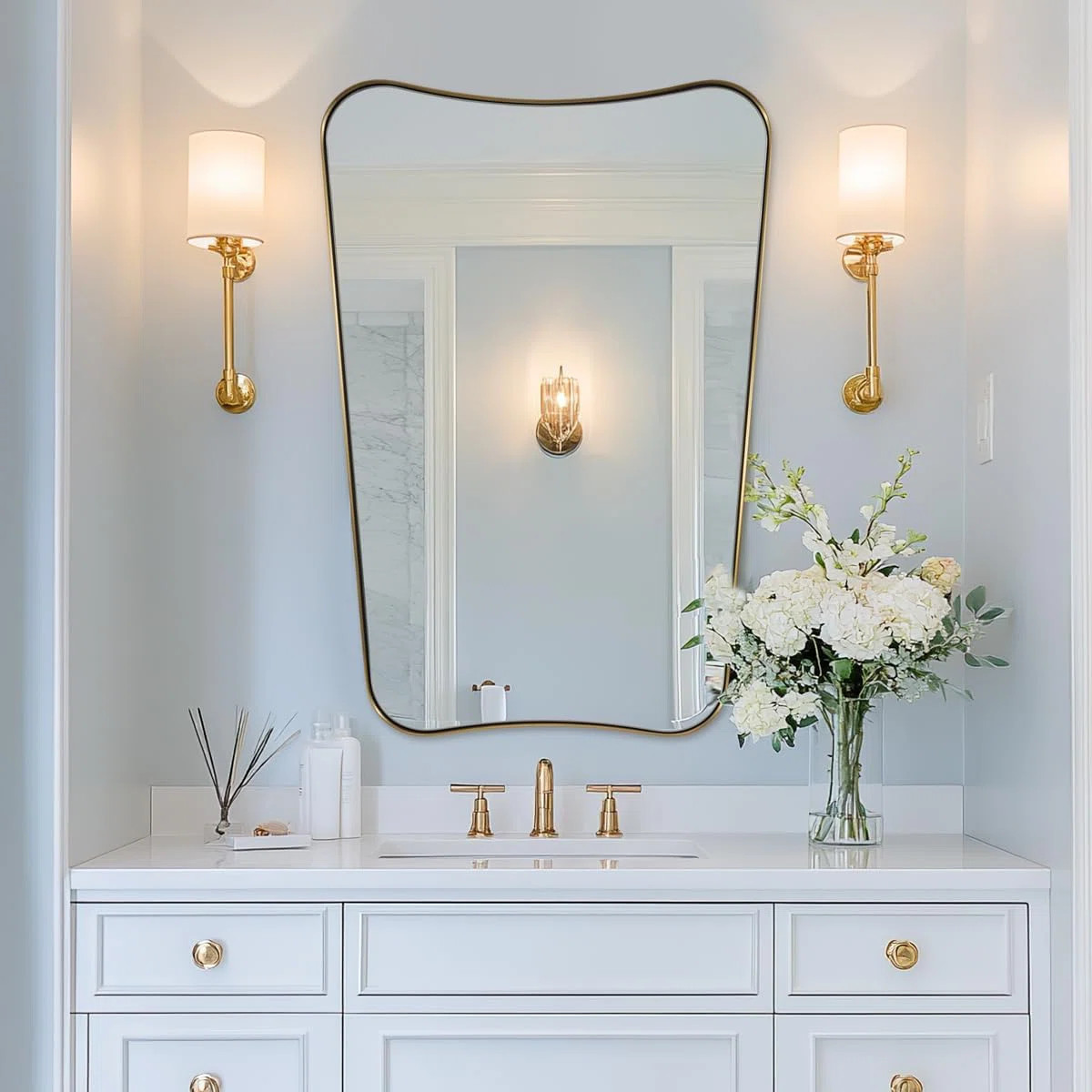 Contemporary Concave Scalloped Irregular Bathroom Vanity Mirror | Stainless Steel Frame | Wayfair North America
