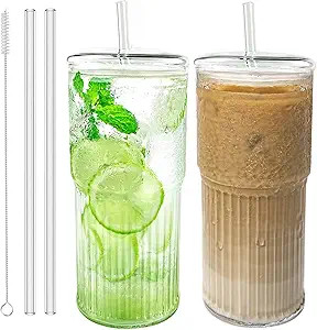 Luiaiog Glass Cups with Lids and Glass Straws,Mason Jar Cups High Borosilicate 20OZ Tumblers (2Pc... | Amazon (US)