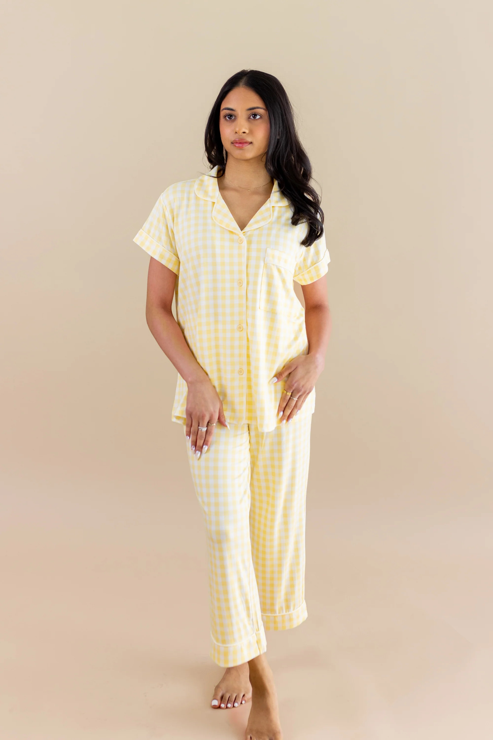 Bamboo Women's Cropped Gingham Pajama | Kyte Living