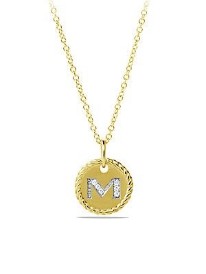 David Yurman Women's Cable Collectibles Initial Charm 18K Yellow Gold & Diamond Necklace - Initial M | Saks Fifth Avenue