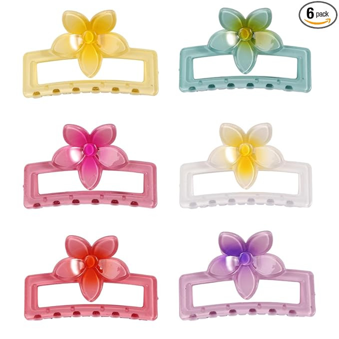 Women Hair Clips, 6Pc Large Flower Claw Clips, 3.54inch Square Jelly Color Banana Clips,Suitable ... | Amazon (US)