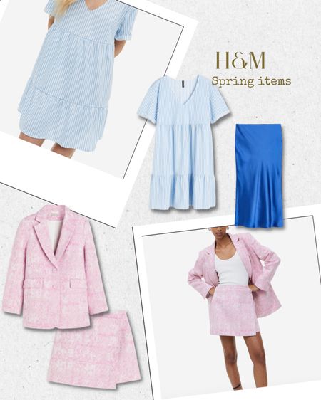 H&M new in spring collection 2023 trends. Pink blazer and skirt set, blue striped dress, blue satin midi skirt 

#LTKeurope #LTKSeasonal #LTKunder100