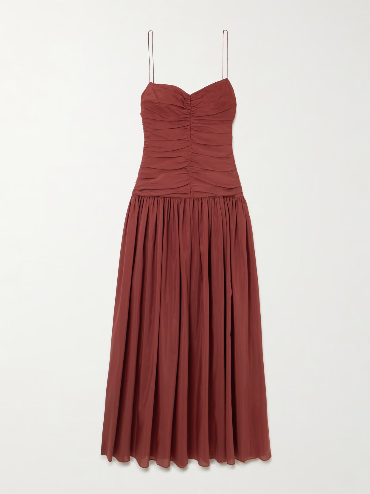 Matteau - Gathered Organic Cotton And Silk-blend Midi Dress - Burgundy | NET-A-PORTER (UK & EU)