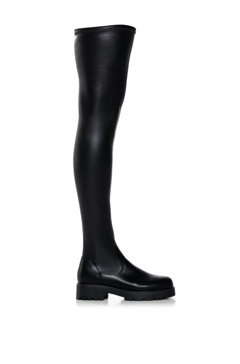 **SLIM FIT** AZALEA WANG SUREVA THIGH HIGH BOOT WITH 4 WAY STRETCH IN BLACK | AKIRA