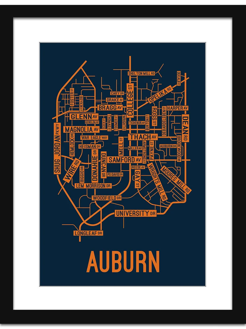 Auburn Alabama Street Map Screen Print  College Town Map - Etsy | Etsy (US)
