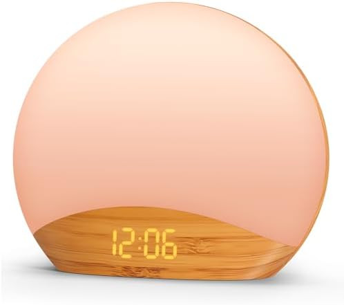 REACHER Wood Grain Sunrise Alarm Clock and Sound Machine Nightlight, Digital Dimmable Clock for B... | Amazon (US)