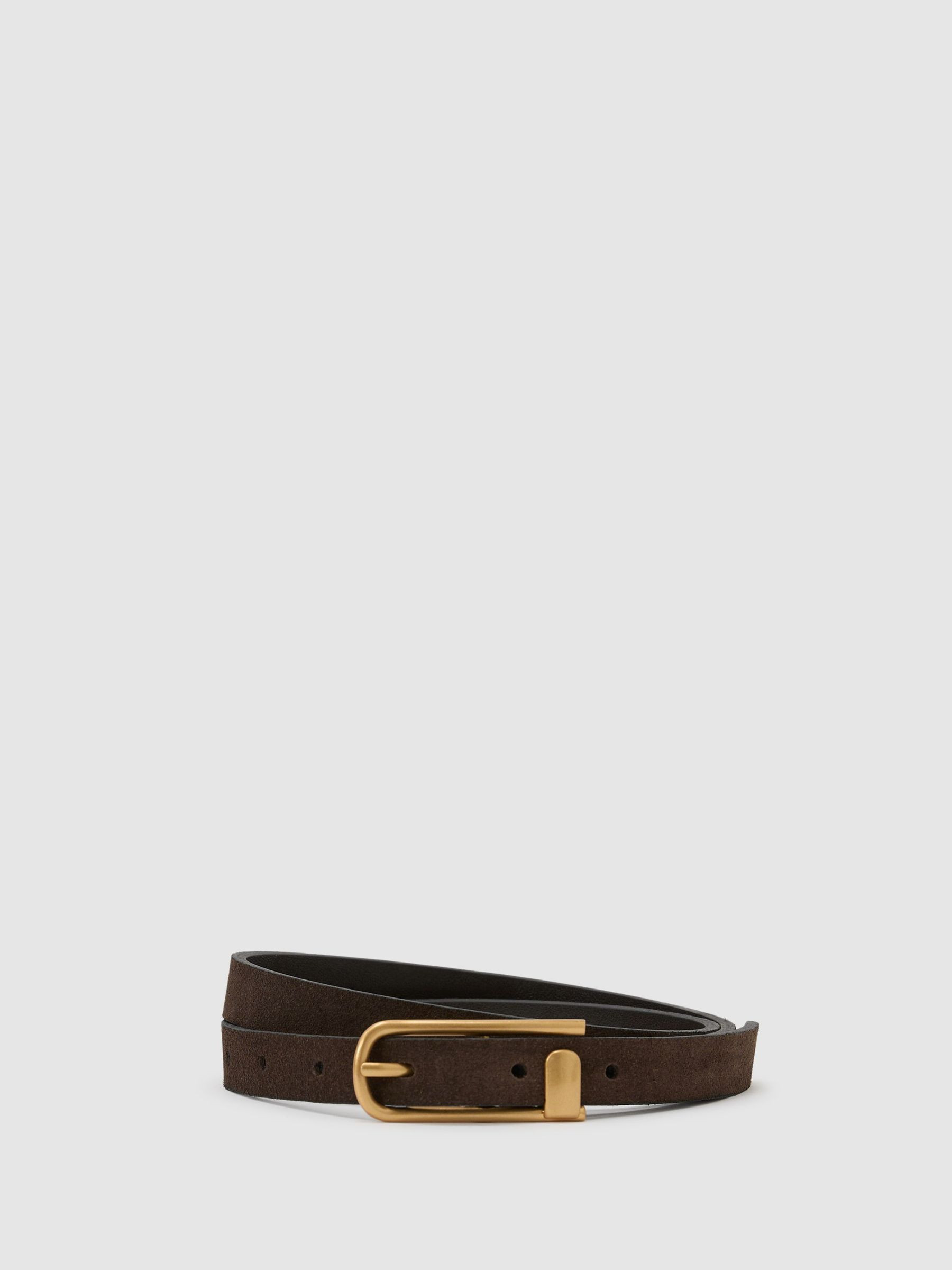 Reiss Slim Suede Half-Keeper Belt in Chocolate | REISS | Reiss US