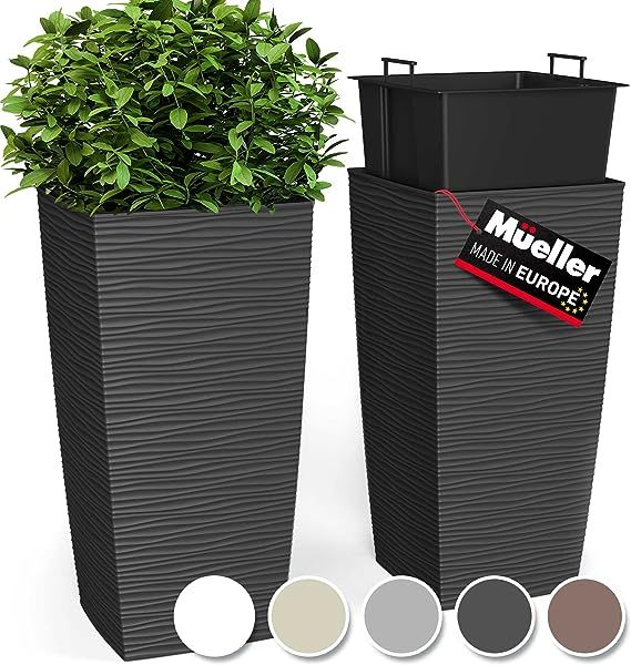 Mueller Austria M-Resin Heavy Duty Tall Planter, Indoor/Outdoor Grande Plant, Tree, Flower Pot, 2... | Amazon (US)