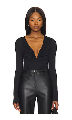 Susana Monaco V-neck Long Sleeve Top in Black from Revolve.com | Revolve Clothing (Global)