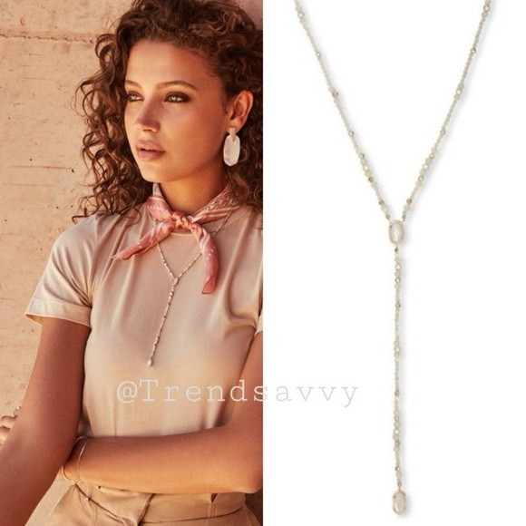KENDRA SCOTT GOLD Y NECKLACE IVORY MORHER PEARL BEADED DROP CHAIN STATEMENT NWT | Poshmark