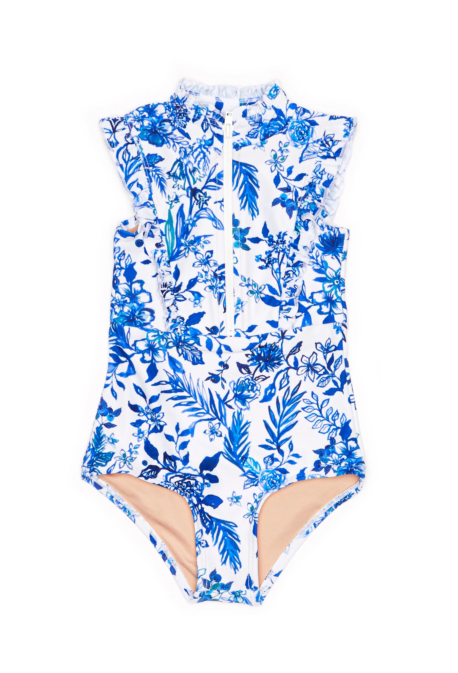 Mini Bella - Girls Sleeveless Ruffle One Piece Swimsuit - Blueberry Fi | Mott50