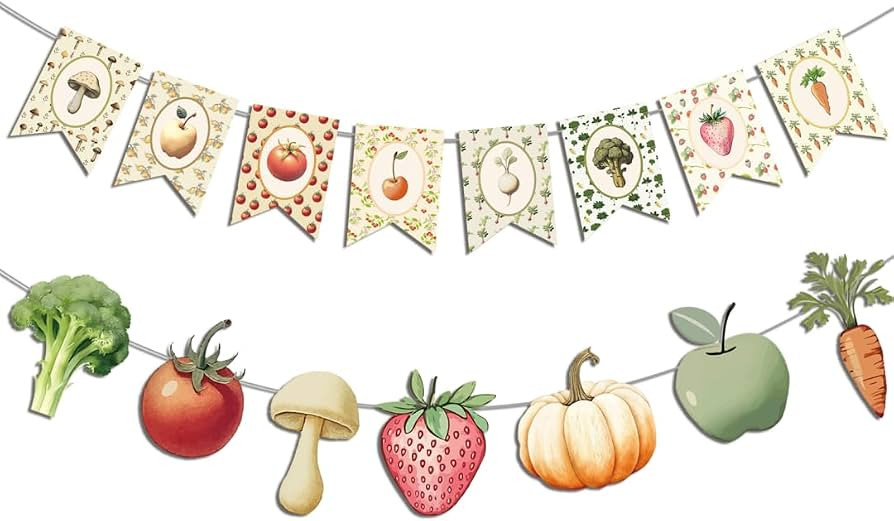 Fruit and Vegetable Banner Garland, Locally Grown Farmers Market Baby Shower Decorations, Locally... | Amazon (US)