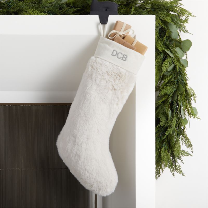 Personalized Winter White Faux Fur Christmas Stocking + Reviews | Crate & Barrel | Crate & Barrel