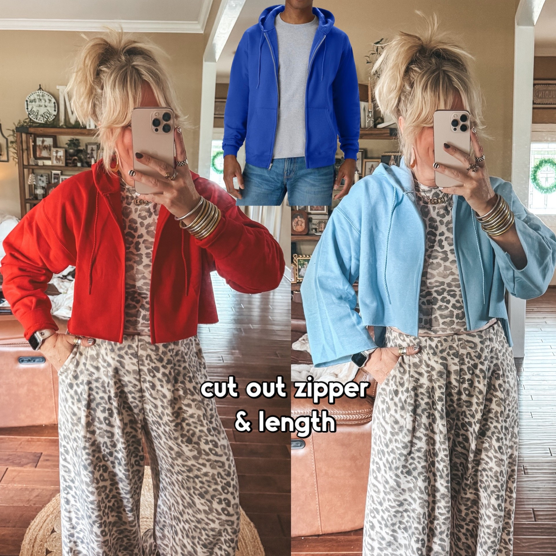 This hoodie is so good and so cheap! Cutting the zipper out of this one is so simple. Also love it with the length cut off too. Wearing a large in this hoodie and a medium in this tee and pants.

#LTKOver40
