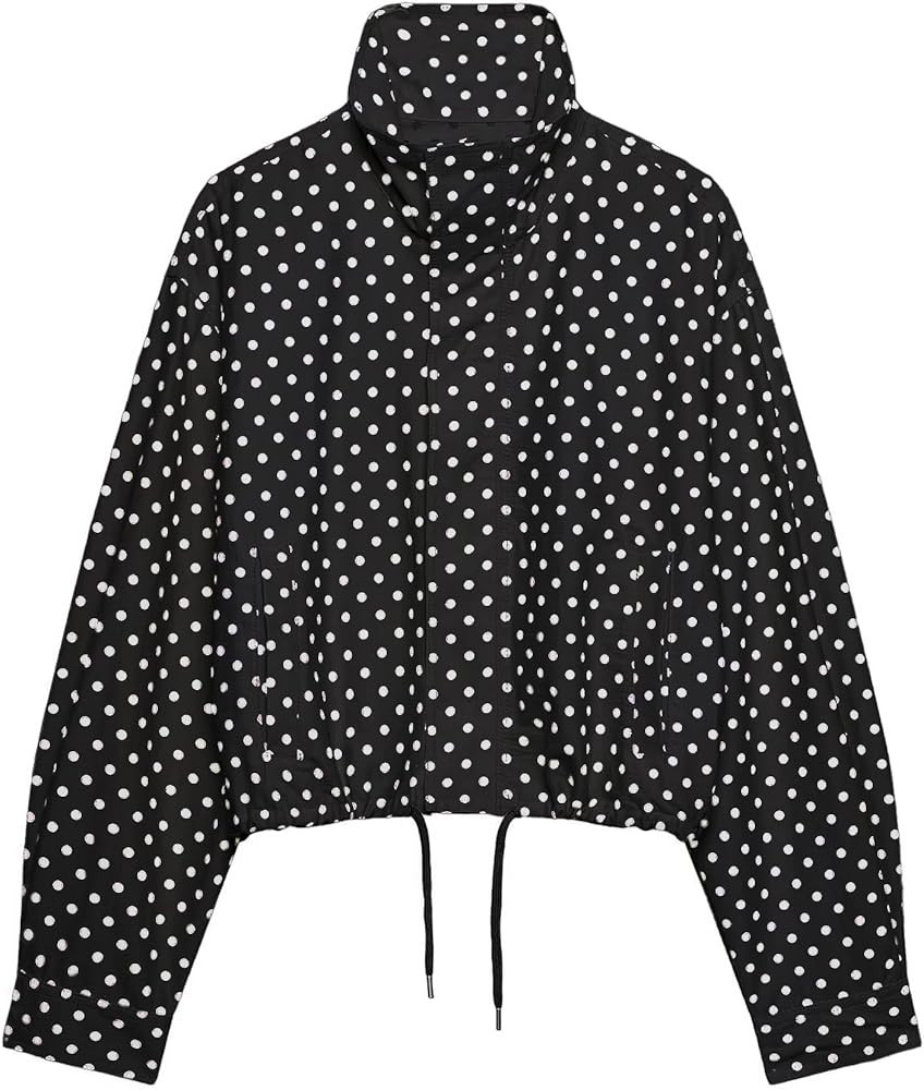 Women Polka Dot Jacket Stand Collar Cropped Jackets Zip Up Coat Casual Fashion Coat Fall Spring J... | Amazon (US)