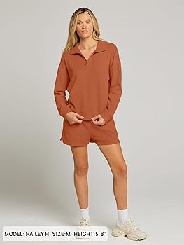 MEROKEETY Women's 2 Piece Waffle Knit Lounge Sets Long Sleeve Shorts Outfits Pjs with Pockets | Amazon (US)