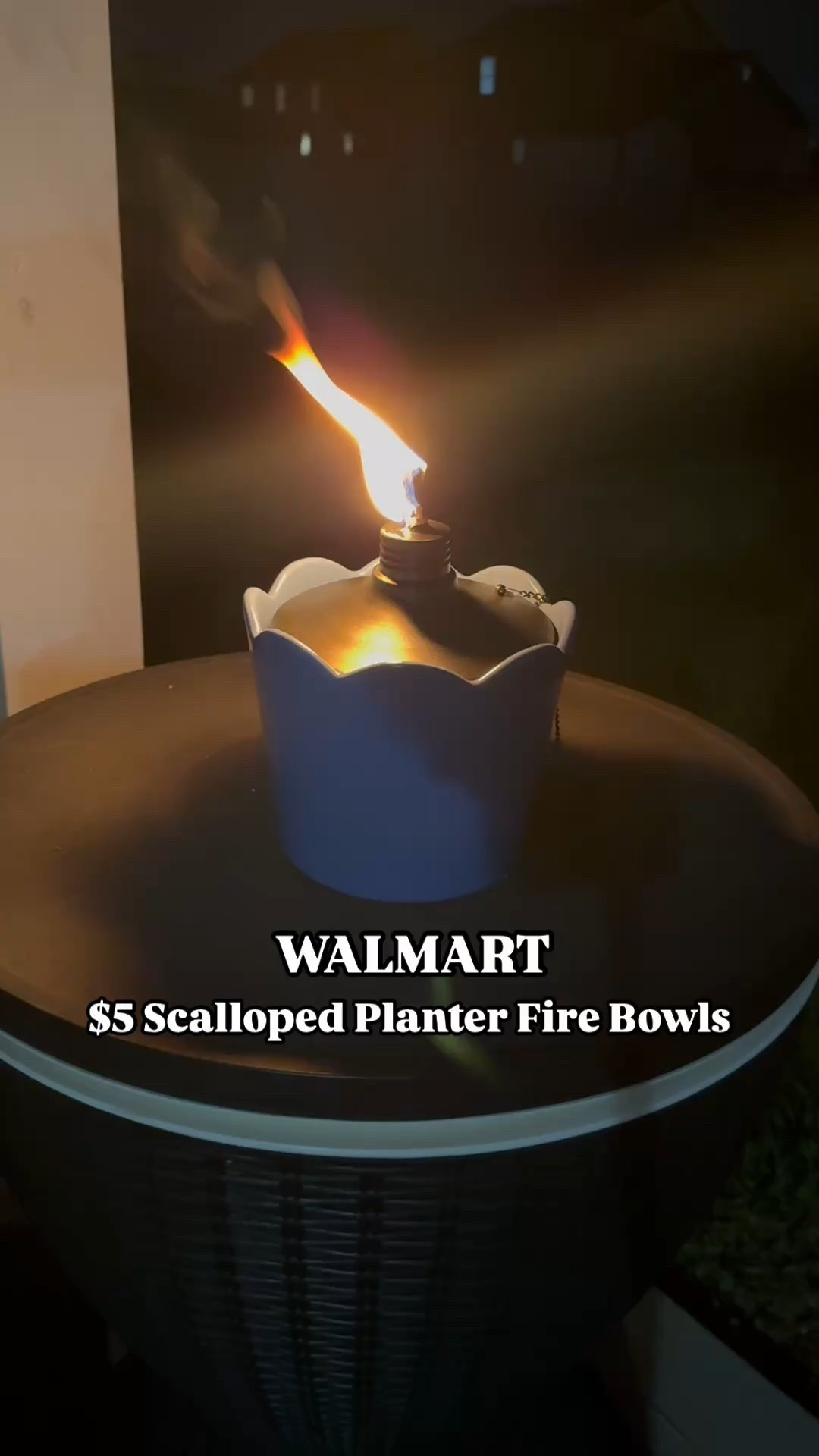 Repel mosquitos and make it pretty! I snagged these scalloped planters for $5 at Walmart, adding the perfect size table top oil lantern & mosquito repellent oil! 